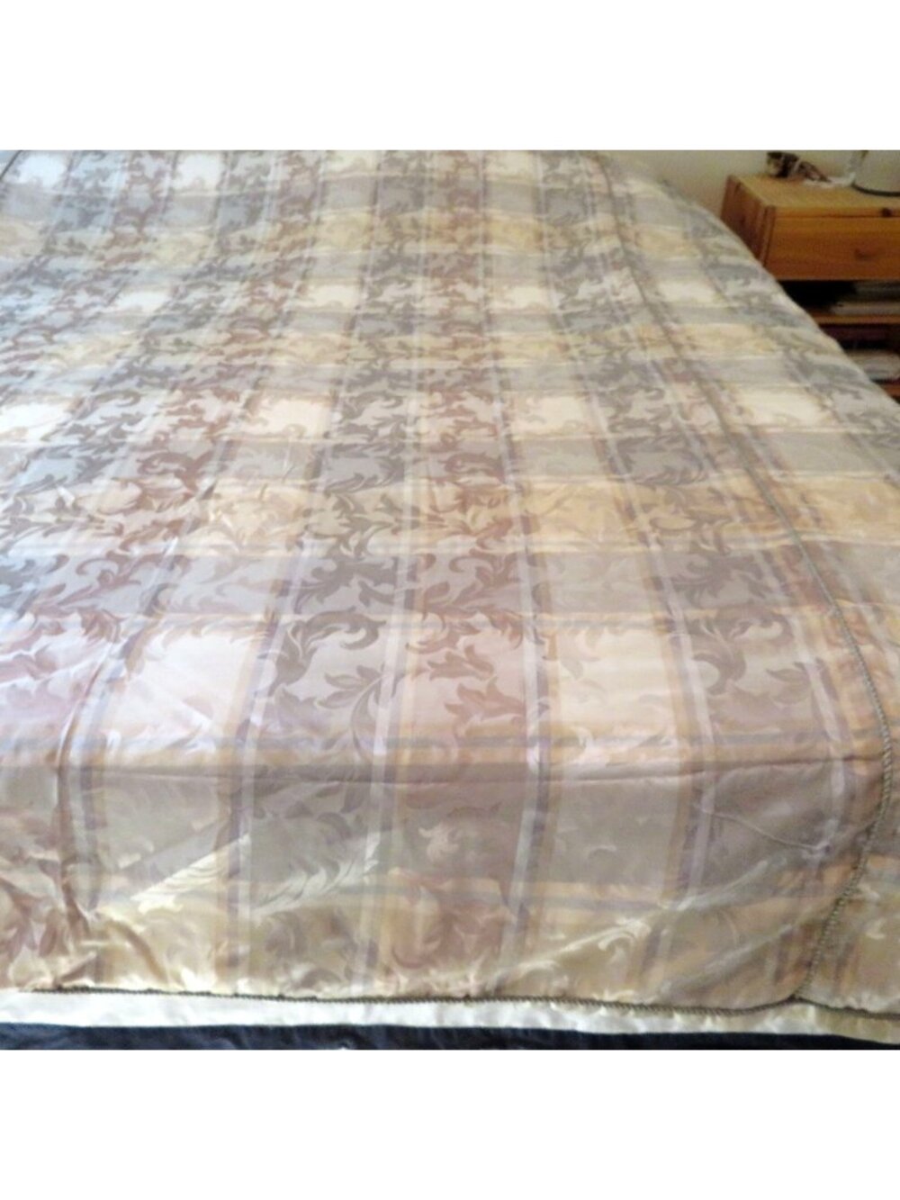 Vintage Crown Crafts Queen Floral Damask Duvet Cover Beige Taupe Made In USA